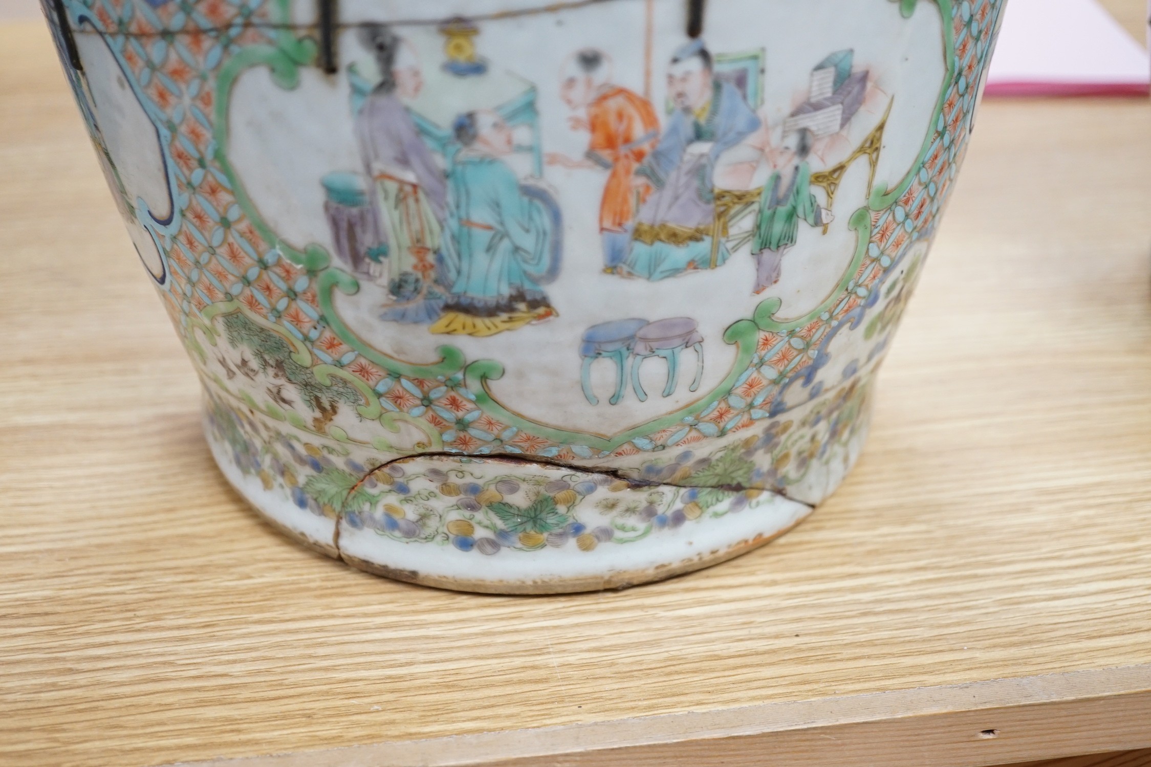 A large pair of Chinese export famille verte dragon vases (in need of restoration), 63cms high